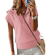 Dokotoo Women's Casual Sleeveless Half Zip Pullover Sweaters Solid V Neck Collar Ribbed Knitted L...