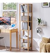 YUFAM 66in Tall Bookshelf 6-Tier Small Narrow Bookcase, Skinny Book Shelf for Small Space, Farmho...