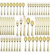 60 Pcs Gold Silverware Set Service for 12, Premium Stainless Steel Flatware Set, Cutlery Utensil ...