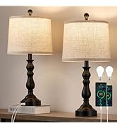 Leasgy Farmhouse Table Lamps for Living Room Set of 2 with USB C+A Ports, Knob Switch with 3 Way ...