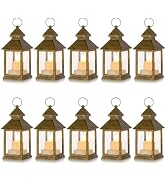 Romadedi Mini Lanterns Decorative for Centerpiece -10 PCS Hanging Small Gold Lantern Bulk with Fl...