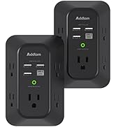 2 Pack USB Wall Charger Surge Protector, 5 Outlet Extender with 4 USB Charging Ports ( 1 USB C Ou...