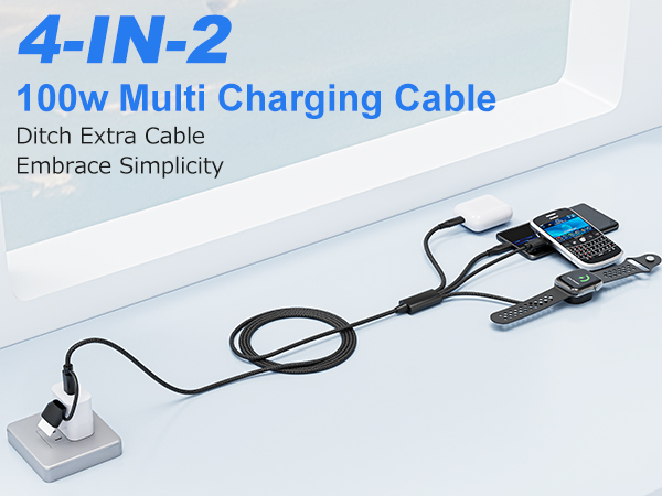 this a 4 in 1 multi charging cable for apple watch, usb c, lightning and mini b port device.