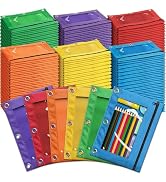 Jumlys 144 Packs Pencil Pouch for 3 Ring Binder, Bulk 3-Holes Zipper Pencil Pouches in Assorted C...