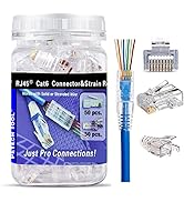 RJ45 CAT6 Pass Through Connectors Gold Plated 8P8C Plugs and Strain Relief (50xcat6plug+50xstrain...