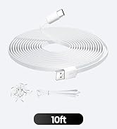 10FT/3M Flat USB C Cable, Extra Long USB A to USBC Charging Power Extension Cord for Home Securit...