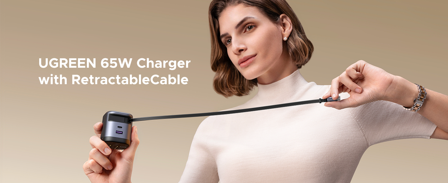 65W Retractable USB C Charger Block