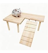 Wooden Hamster Platform with Climbing Ramp, Natural Wood Hamster Cage Platform, Hideout Play Area...