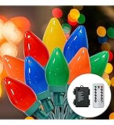 100LED C7 Christmas Lights Battery Operated Outdoor with 8 Mode Remote Control, 2 Sets 27.5FT 50 ...