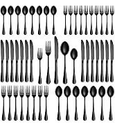 60 Pcs Black Silverware Set, Stainless Steel Serving Sets Service for 12, Mirror Polished Serving...