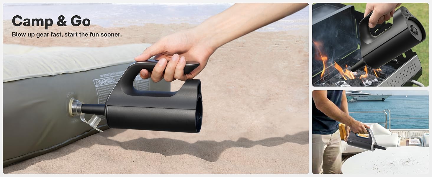 2-in-1 handheld vacuum blower for inflating air sofas mattress, campfires ignite, blowing dust boat