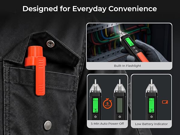 YOWEXA CC3230 with flashlight, auto power-off, and low battery indicator.