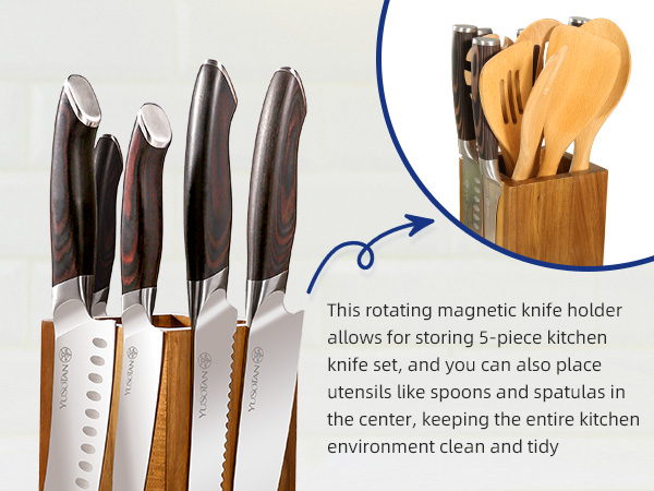 kitchen knife set with a wooden magnetic knife holder