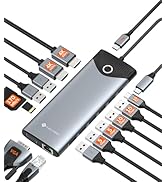 NOVOO 10Gbps USB-C Docking Station, 15-in-1 Dual/Triple 4K 60Hz HDMI &amp; VGA, 100W PD Charging, 7US...