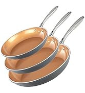Gotham Steel Frying Pan Set, 3 Piece Nonstick Ceramic Copper Fry Pans Set, 8”, 10” &amp; 12” Nonstick...