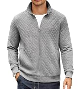 COOFANDY Mens Zip Up Sweatshirt Mock Neck Quilted Jacket Casual Lightweight Sweater Jackets with ...