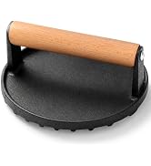 TACGEA Smash Burger Press 6.3”, Cast Iron Burger Smasher Heavy Duty Grill Bacon Meat Press Tool