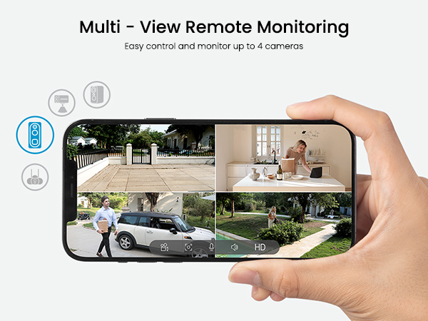 Switch between live feeds, manage settings, and protect every corner from one app.