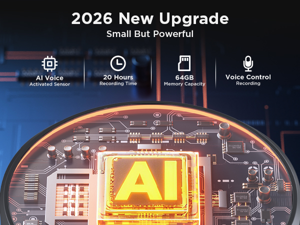 64GB Magnetic Voice Recorder - Voice Activated Recorder AI-Intelligent Noise Reduction