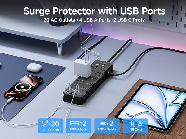 Surge Protector With USB Ports