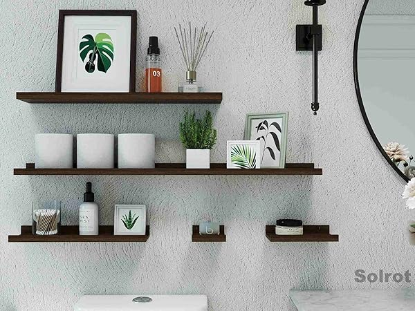 walnut shelves in bathroom