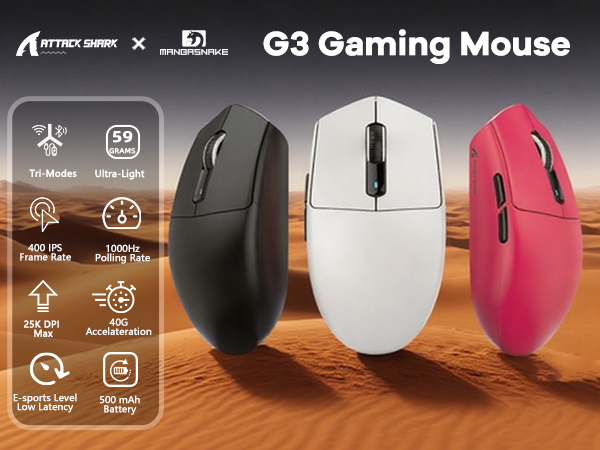 G3 Tri Mode Ultralight Wireless Gaming Mouse Programmable for PC Mac Switch PS4 PS5 Gamer
