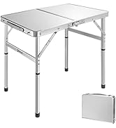 VILLEY Folding Camping Table, 2ft Small Portable Lightweight Outdoor Table with Aluminum Adjustab...