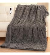 CURECURE Heated Throw Blanket 50"x72" for Dog Lovers, Heated Blanket with Paw &amp; Bone Print, Dual-...