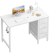 Lufeiya Small White Desk with Drawers - 40 Inch Kids Girls Teen Cute Study Desk for Bedroom Work,...