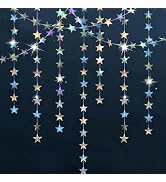 Iridescent Star Garland Party Decorations - 78 Feet Iridescent Silver Hanging Stars Decorations, ...