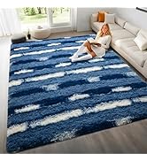 Woottpe 4x6 Feet Area Rugs for Living Room Bedroom,Blue and White Machine Washable Soft Fluffy Sh...
