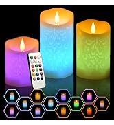 NICEME 3PCS LED Multi Colored Flameless Candles with Remote Control Timer Color Changing Candles ...