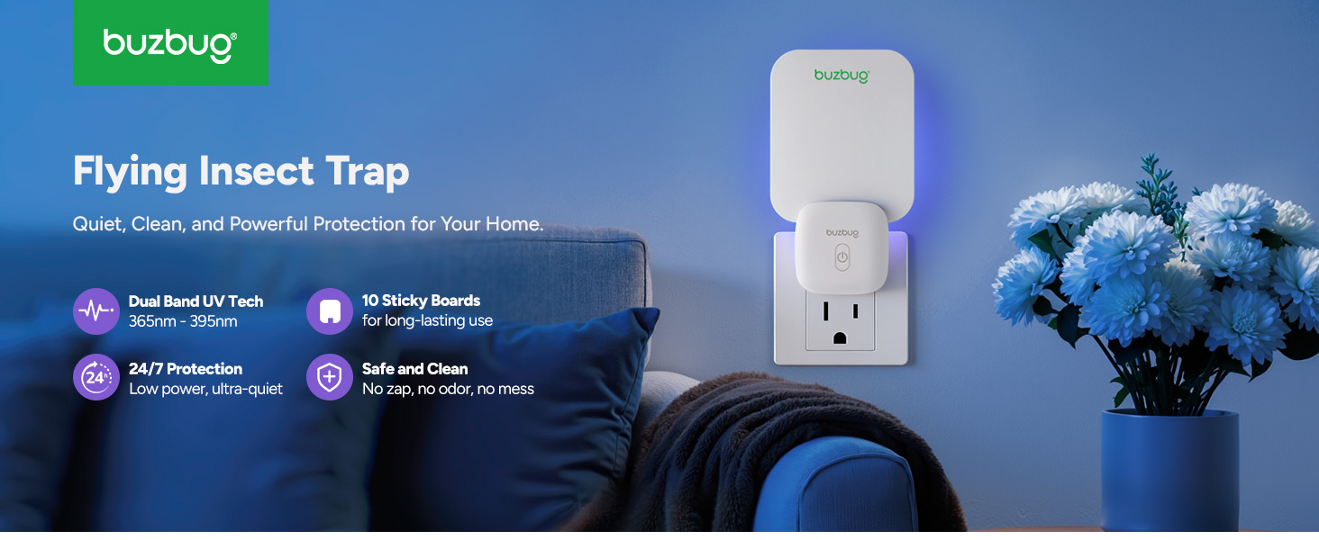 Buzbug Fly Trap Indoor, Plug-in Flying Insect Trap, Fruit Fly Traps for Indoors