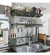 LIVOD Over The Sink Dish Drainer Drying Rack, 3 Tier Stainless Steel Over Sink Dish Drying Rack A...