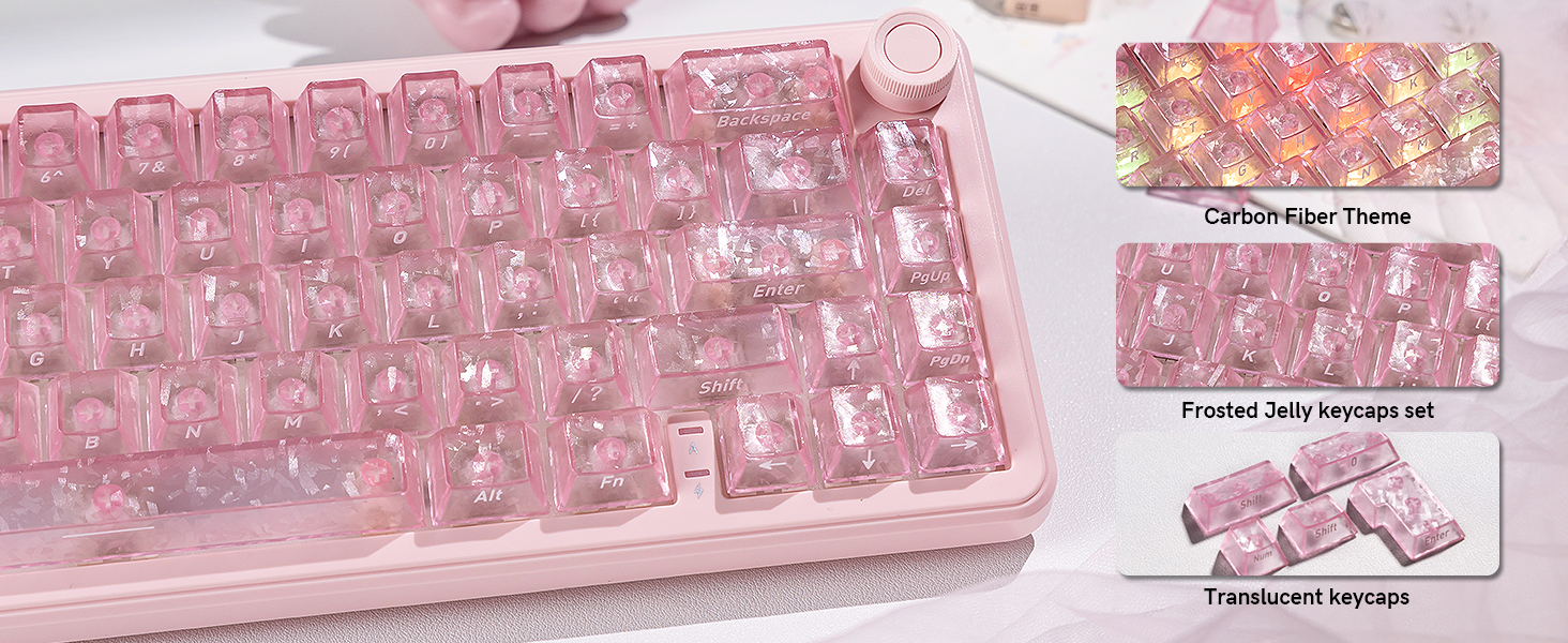 Pink Clear keycaps,Translucent keycaps,Shine Throug Key cap,Side Print,Cherry Profile custom Keycaps