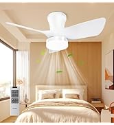 OPONL White Ceiling Fan with Light 30inch, Large Air Volume, Ceiling Fans with Lights for Bedroom...