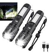 Flashlight High Lumens Rechargeable 2 Packs, 1,500,000L Zoomable LED Flashlights High Powered, Su...