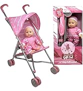 Baby Doll with Stroller Set - 12" Baby Doll with Pacifier Gift Set - Pink Fabric Baby Stroller To...