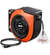 DEWENWILS Retractable Extension Cord Reel, 75 FT Heavy Duty Power Cord, 14/3C SJTOW, Lighted Trip...