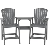 Kingdura Tall Adirondack Chairs Set of 2 with Removable Connecting Tray &amp; 2" Umbrella Hole, Weath...