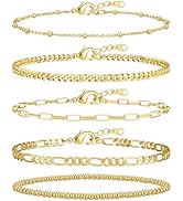 adoyi Gold Bracelets for Women, 14K Gold Plated Stackable Bracelet Stack Set Adjustable Charm Pap...