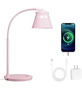AXX TU08 Pink Cute Desk Lamp with USB Charging Port, 650 Lumens 3-Color Modes, 5-Touch Dimming, 3...