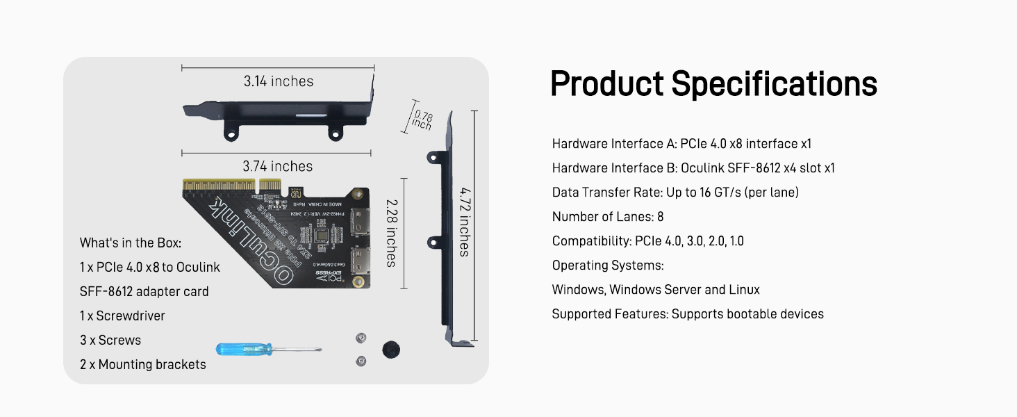 LetLinkSo Gen4 PCIe 4.0 x8 to Oculink SFF-8612 External SFF-8611 Adapter Card for NVMe