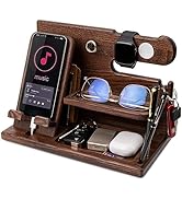 TESLYAR Wood Phone Docking Station for Men - Desk or Nightstand Organizer - Birthday Gifts for Hu...