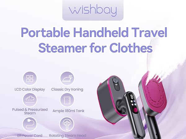Portable Handheld Travel Steamer for Clothes 2-in-1 Steamer and Iron 4 Modes LCD Display