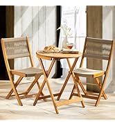 IDZO Wood Rope Design Heavy Duty 400lbs Capacity Patio Bistro Set 3 Piece Outdoor, Folding Chairs...