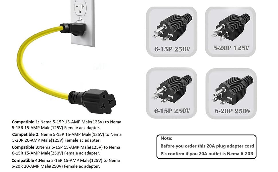 15 Amp Household to 20 Amp T Blade Power Extension Cable