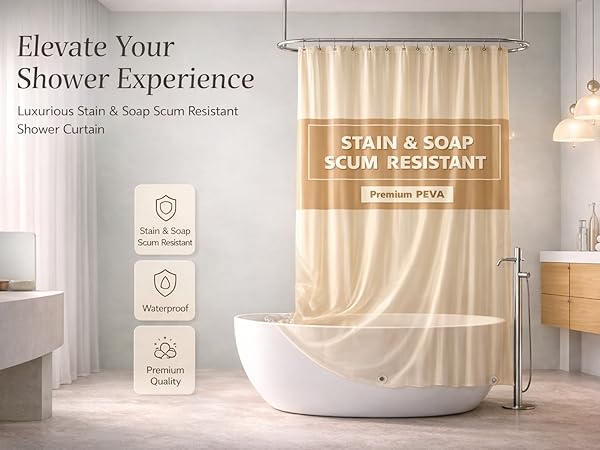 beige shower curtain liner waterproof bath liner PEVA plastic shower curtain transparent