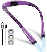 Glocusent Book Light, 3-Color &amp; 6-Brightness Reading Light, Bendable Neck Light, 80-hr Lasting Re...