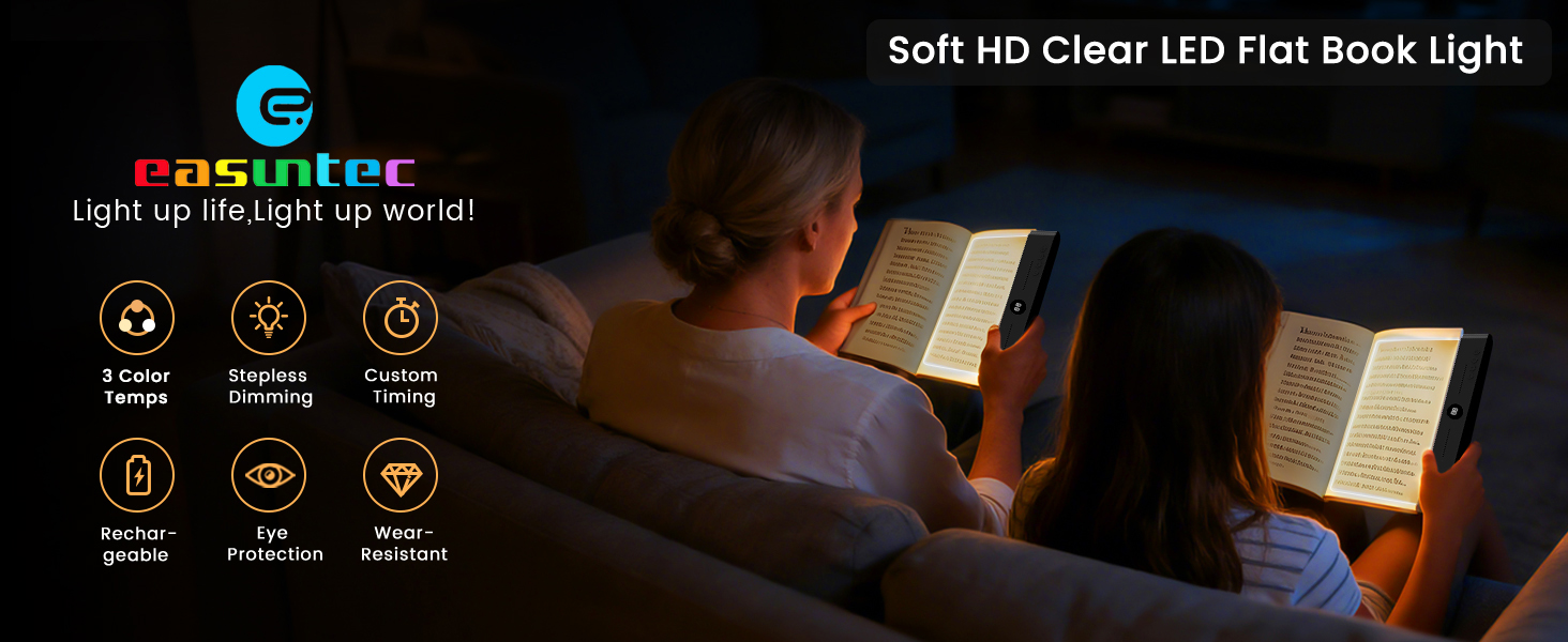 easuntec book light reading light at night reading lights for books in bed flat book light black 01